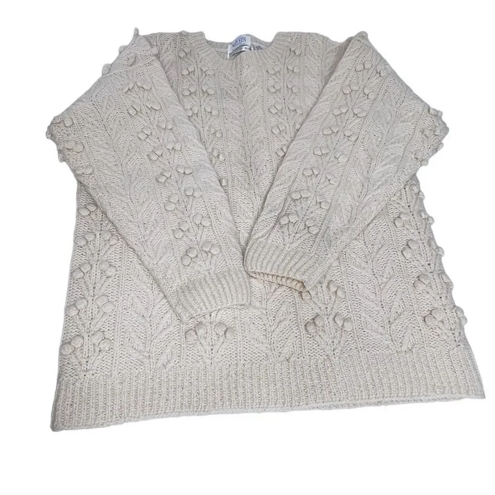 Vintage Frankenmuth Woolen Mill cream colored hand knit crew neck wool sweater s